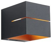 Lampada da parete moderna nera con interno dorato con LED e dimmer touch ricaricabile - Joris Groove