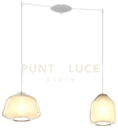 Sospensione bianco 2 luci spostabile vetri alpha + beta ambra 1176b...