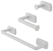 Set 3pz con appendino, porta rotolo e porta salviette a muro in acciaio bianco Cubik