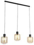 Lampada a sospensione di design nera con vetro ambrato 3 luci 161,5 cm - Qara