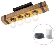 Plafoniera industriale in legno acciaio incl 4 lampadina smart E27 A60 - REENA