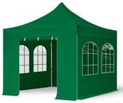 TOOLPORT 3x3m gazebo pieghevole PES con laterali (finestre), PROFESSIONAL alluminio, verde scuro - (600138)