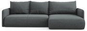 Divano angolare grigio allungabile/con contenitore (con penisola a destra) Nanea – Makamii