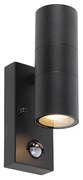 Lampada da parete per esterni nera a 2 luci con sensore di movimento IP44 - Duo