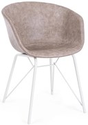 Set di 2 poltroncine WARHOL in similpelle beige e gambe in acciaio bianco, con braccioli