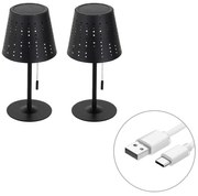 Set di 2 lampade da tavolo nere incl. LED ricaricabile e solare dimmerabile a 3 livelli - Ferre