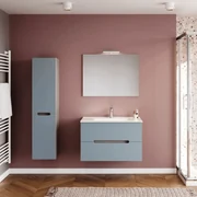 Mobile Bagno Sospeso 80 Cm Due Cassetti Specchio Con Illuminazione Led Savini Due "Iris"