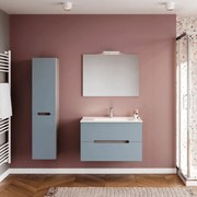 Mobile Bagno Sospeso 80 Cm Due Cassetti Specchio Con Lampada Led 80x60 Cm Savini Due "Iris"