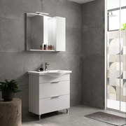 Mobile bagno da terra con lavabo e specchio L 80 x H 75 x P 46 cm bianco lucido 2 cassetti per vasca centrale Jnka