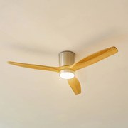 Lucande Ventilatore da soffitto LED Faipari, nichel, DC, silenzioso, 132 cm Faipari, Legno chiaro, Soggiorno / Sala da pranzo, Legno, Moderno