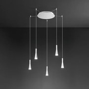 Lampadario A Sospensione Contemporaneo Cone Alluminio Bianco 5 Led Integrato 7W