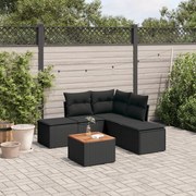 Set divano da giardino 6 pz con cuscini nero in polyrattan