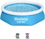 Bestway - Piscina per Bambini Fast Set Ø244x61 cm con Pompa Filtro a Cartuccia 1.249 l/h Blu