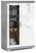 Comò SIMPLE KWD3SZ1 Cemento Millennium/Bianco Lucido - VETRINA ARMADIO MOBILE PER SALOTTO/SOGGIORNO LUCIDO CON ANTA IN VETRO