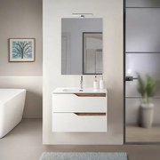 Mobile bagno sospeso 60 cm bianco e quercia con lavabo e specchio Sumya