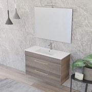 Mobile bagno sospeso 100 cm Smart olmo con lavabo e specchio