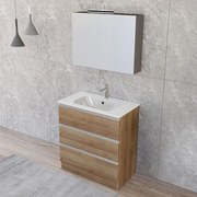 Mobile bagno a terra 80 cm Master rovere con lavabo e specchio contenitore