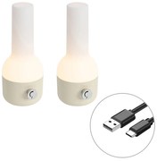 Set di 2 lampade da tavolo per esterni beige con bianco, con LED ricaricabile - Haard