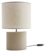 Lampada da tavolo in ceramica color talpa opaco e paralume in lino naturale TIGA