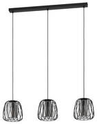 Lampadario Industrial Floresta 3 Luci Acciaio Nero