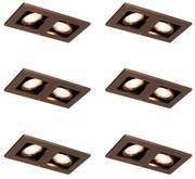 Set di 6 faretti da incasso rettangolari bronzo scuro a 2 luci regolabili - Qure