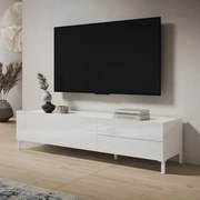 Porta TV in legno 160x40 cm con anta a ribalta e 2 cassetti Bianco Lucido HARAS
