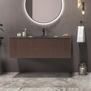 Kamalu - mobile bagno sospeso 120cm rovere effetto cannettato con lavabo nero kds-120l