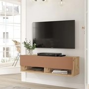 Mobile Tv Sospeso 100x32x30 2 Vani Effetto Legno Rovere E Rosso Frame