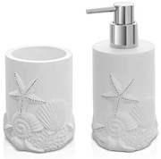 Set bagno con dispenser sapone e portaspazzolino da appoggio in resina bianco   Coral