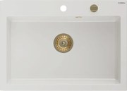 Mexen Elix lavello in granito 1-vasca 700 x 500 mm, bianco, sifone dorato - 6526701005-20-G