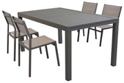 DEXTER - set tavolo in alluminio cm 160/240 x 90 x 75 h con 4 sedie Aulus