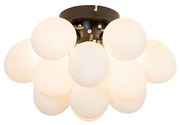 Plafoniera Art Déco nera con vetro opalino 3 luci - Uvas
