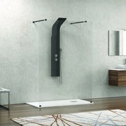 Kamalu - walk-in doccia 140cm con staffe nere vetro trasparente kw3000n