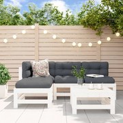 Set divani da giardino 5pz con cuscini in legno massello bianco