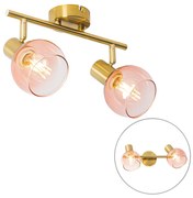 Faretto Art Déco oro con vetro rosa 2 luci - Vidro