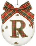 Pallina Natale con lettera R 10 cm tartan