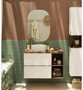 Mobile sottolavabo e lavabo con organizer per cosmetici Modern per vasca centrale bianco e noce in truciolare L 80 x H 55 x P 45 cm 2 cassetti, top incluso