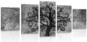 Quadri 5 pezzi – Albero della vita in bianco e nero