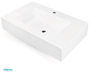 Lavabo Top Sospeso "Gaia" Da 60 Cm In MarmoResina Finitura Bianco Opaco Effetto Asfalto