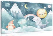 Stampa su tela – Per bambini: animali nel paesaggio innevato