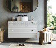 Mobile bagno bianco opaco 100x45 Mango due cassetti soft close con lavabo tondo da appoggio in ceramica lucida