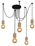 Lampadario Industrial-Nordico Spinoso Acciaio Nero Marrone 5 Luci E27