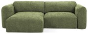 Divano angolare verde allungabile/con contenitore (con penisola a sinistra/con chaise lounge) con rivestimento in ciniglia Mele – Makamii