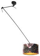 Lampada a sospensione nera con paralume in velluto con fiori e oro 35 cm - Blitz