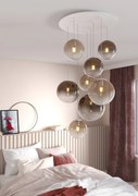 Lampadario Moderno Big Eclipse Metallo Bianco Vetro Ambra-Bronzo 8 Luci E27