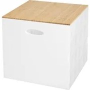 Cubo contenitore bianco con coperchio bambù Dompak Living