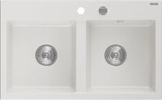 Mexen Hektor lavello in granito a 2 vasche 800 x 480 mm, bianco, sifone cromato - 6521802000-20