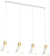 Lampadario 4 Luci Heimdall In Acciaio Bianco E Paralumi Conici Bianco E Oro