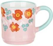 Tazzina caffè fiori 90 ml in porcellana azzurra e rosa