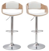 Sgabelli da bar design regolabili in poliuretano bianco e legno chiaro (set di 2) EUSTACHE